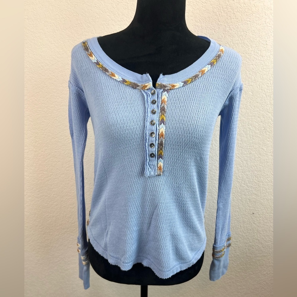 WE THE FREE Rainbow Embroidered Thermal Long Sleeve Top Size XS